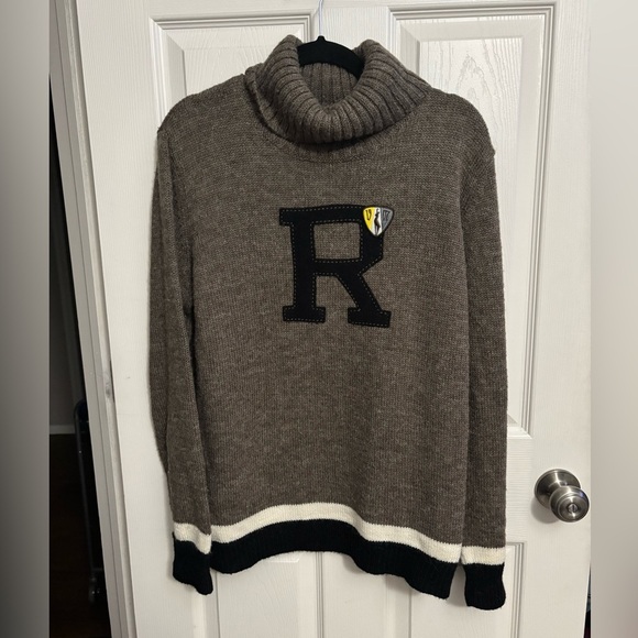 Rossignol | Wool Alpaca Blend Beige Black Turtleneck Sweater Sz L - Picture 1 of 9